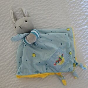 Goodnight Moon Blue Yellow Bunny Baby Blanket Lovey Soother Tie Knot Corners